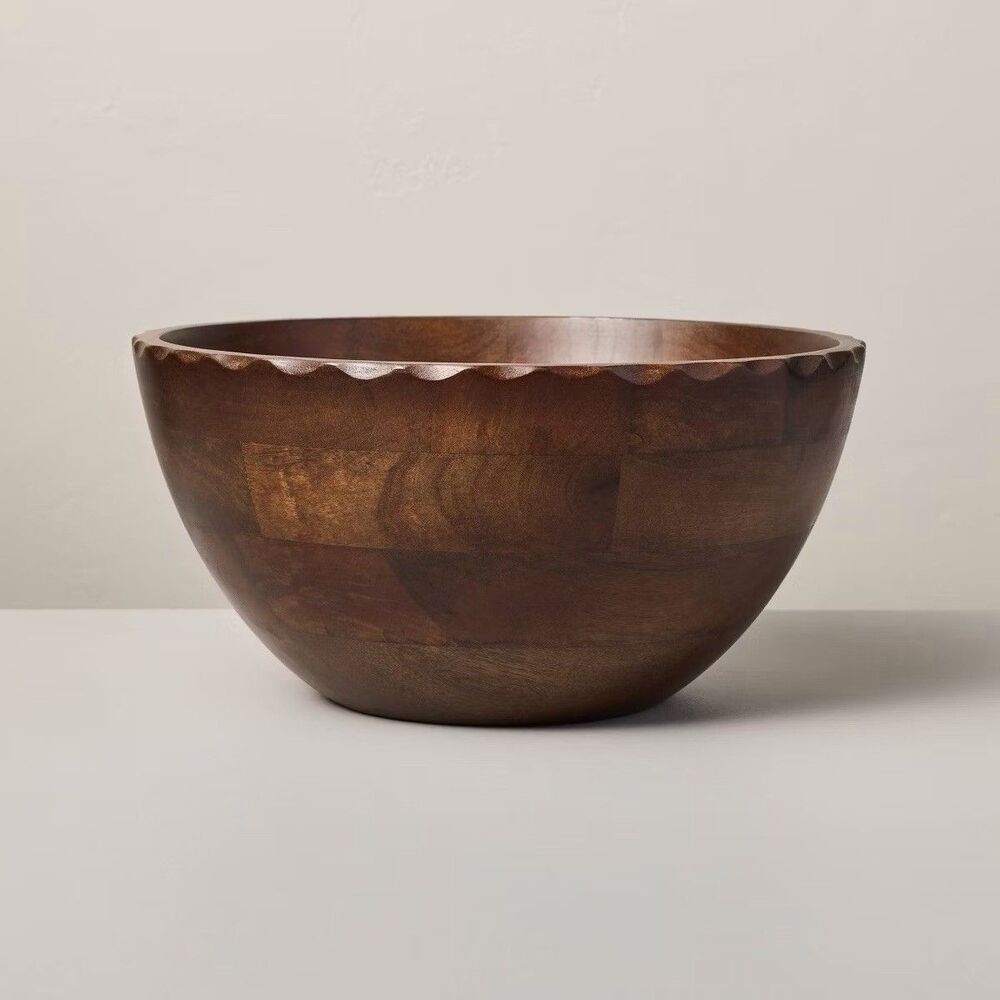 Hearth & Hand Magnolia Large Carved Edge Wood Bowl Dark Brown New